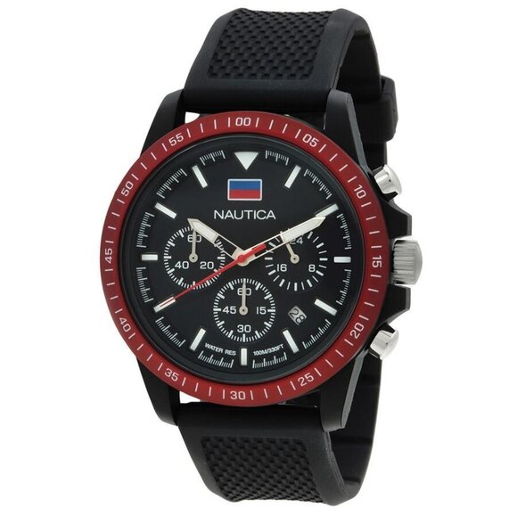 NWT Authentic Nautica One Chronograph Quartz Black Dial Men's Watch - Picture 1 of 3